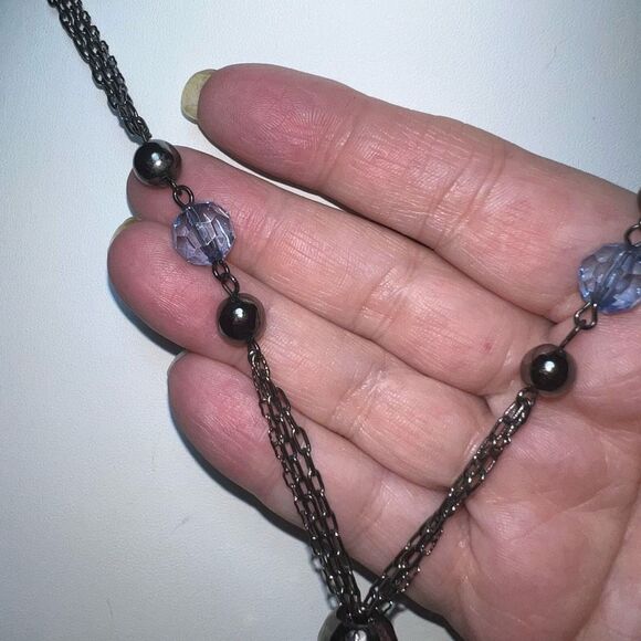 Gunmetal and Crystal Long Fringe Statement Necklace‎ - Picture 6 of 11